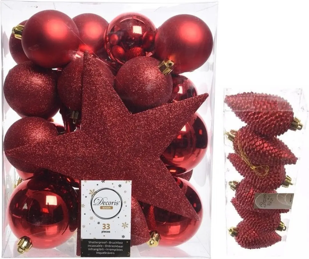 Decoris kerstballen en hangers rood