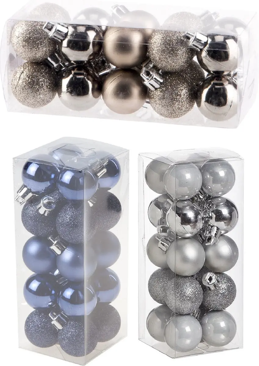 Kleine kunststof kerstversiering 60x stuks set en 3 cm kerstballen in het zilver