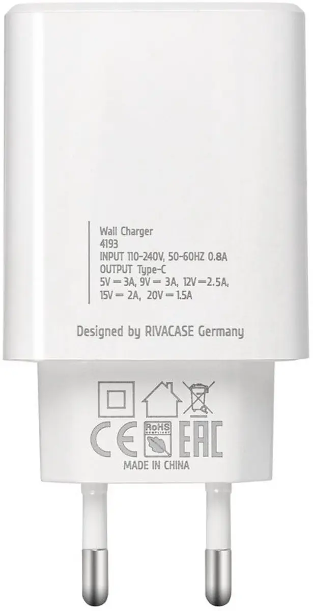 RivaCase PS4193 Wandlader USB-C 30W - Wit - afbeelding 2 van 6