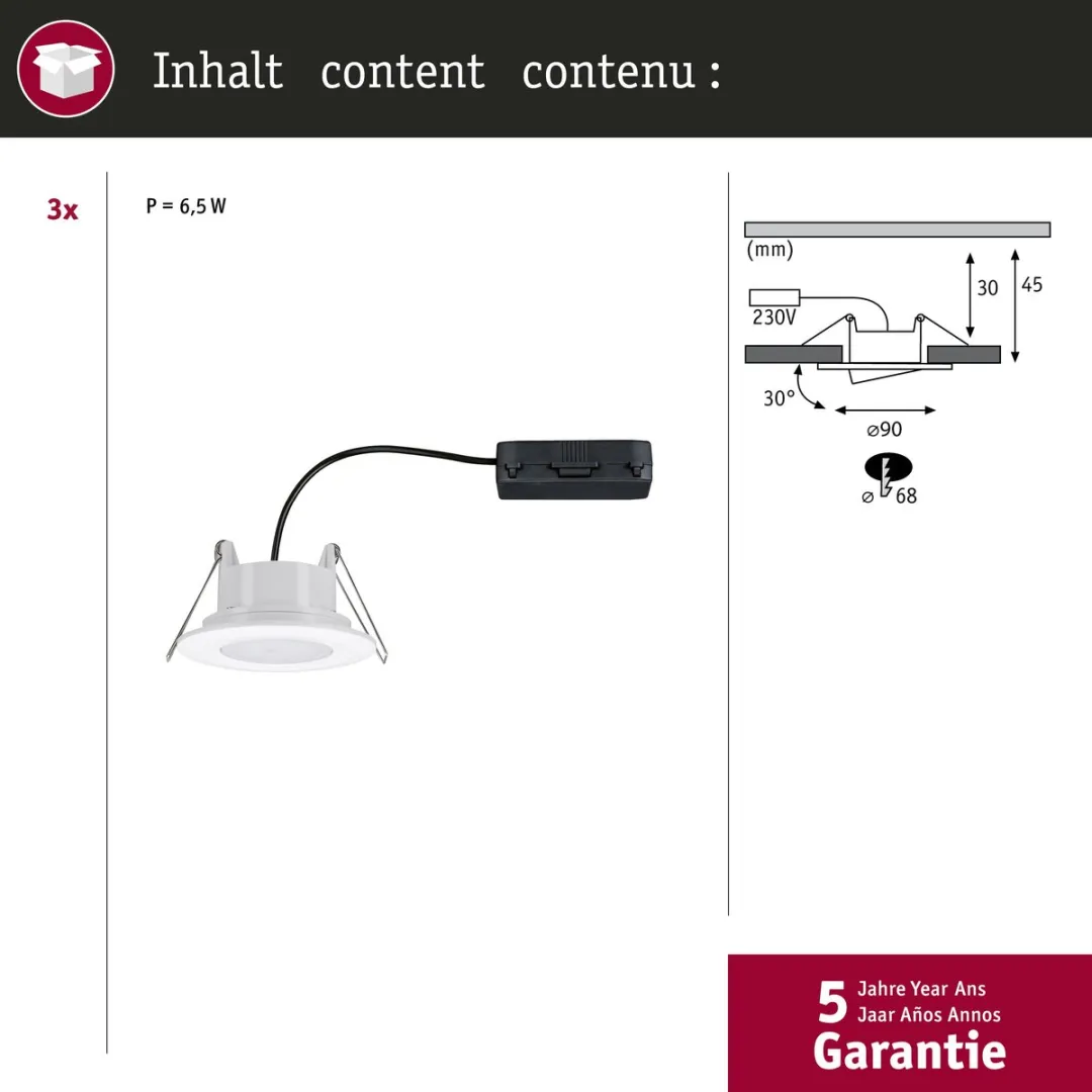 Paulmann LED-inbouwlamp Calla Basisset 3x5,2W 460lm 90mm - 30° - IP65 - Wit mat