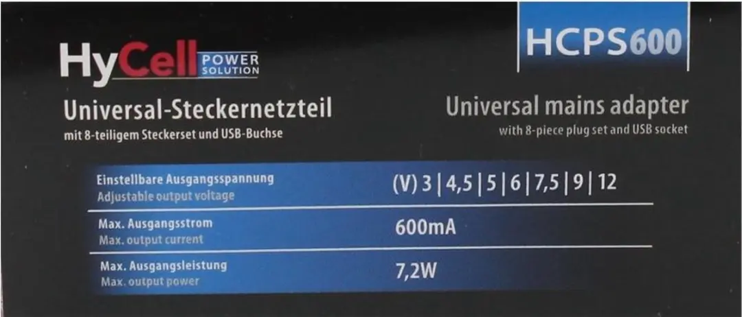 HyCell 1201-0006 Universele Voeding 600mA - Zwart - afbeelding 4 van 5