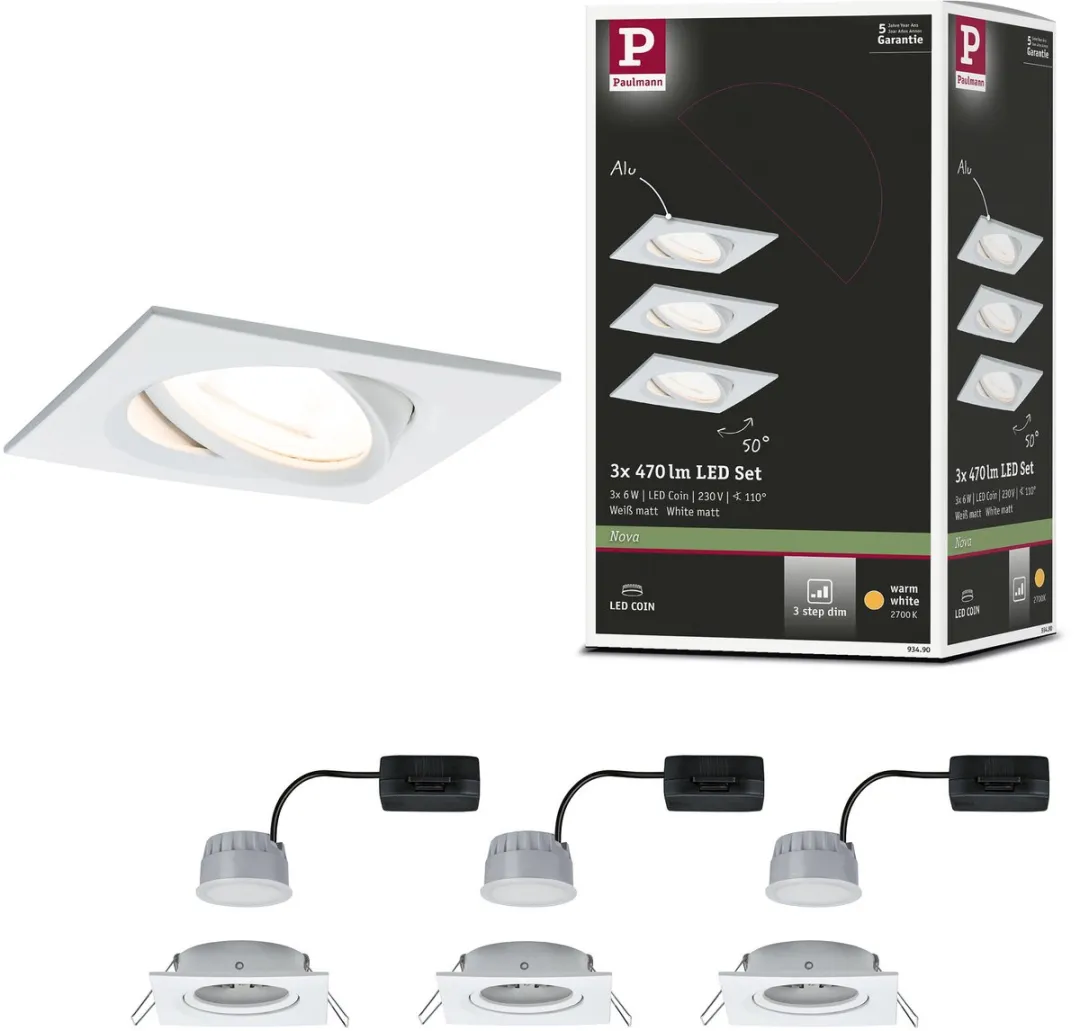 Paulmann Nova Coin Basisset LED-inbouwlamp 3x6W 470lm 2700K