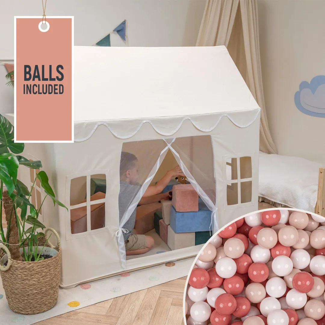 KiddyMoon Speelhuis Kindertent 200 Ballen - Pastel Beige/Salmon/Wit