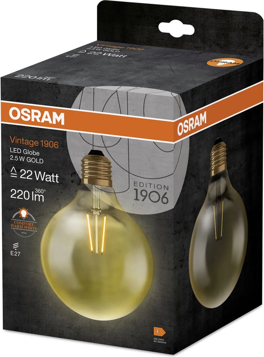 Osram LEDvance Vintage 1906 Globe E27 2.8W 220lm - Goudkleurig - afbeelding 6 van 6