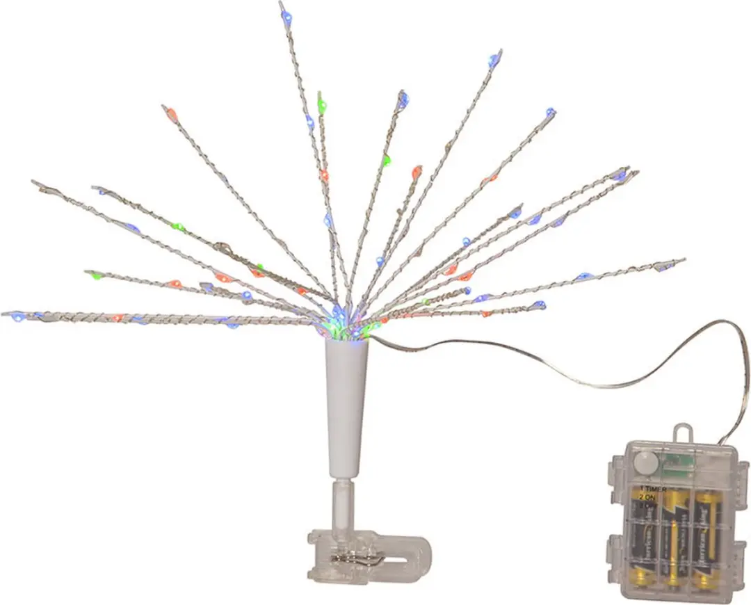 LED-kerstboomtopper "Firework Topstar" met clip, 100 kleurrijke LED's, batterij,