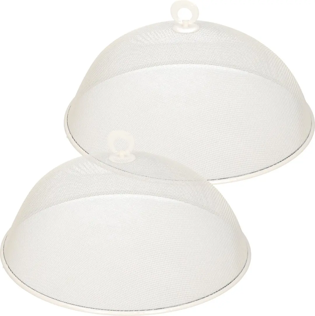 2x stuks metalen vliegenkap/voedselkap wit rond 35 cm - Afdekkappen/vliegenkappen