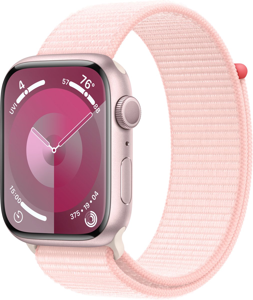 Apple Watch Series 9 - 45mm - Case with Light Pink Sport Loop - Roze Aluminium
