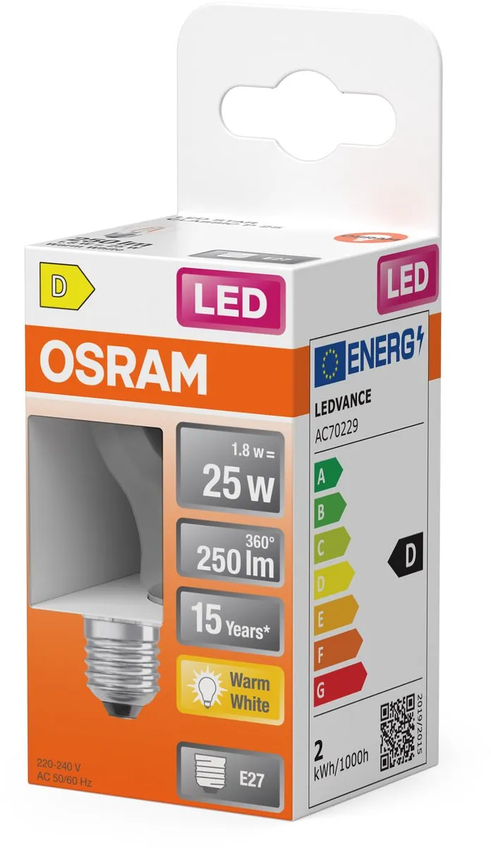 Osram LED Retrofit Classic P 2.5W E27 Warm Wit - Helder