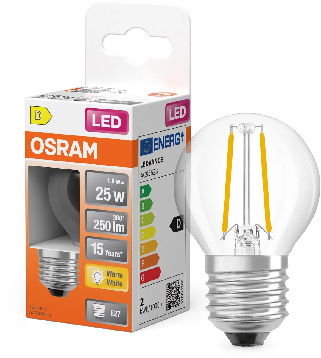 Osram LED Retrofit Classic P 2.5W E27 Warm Wit - Helder