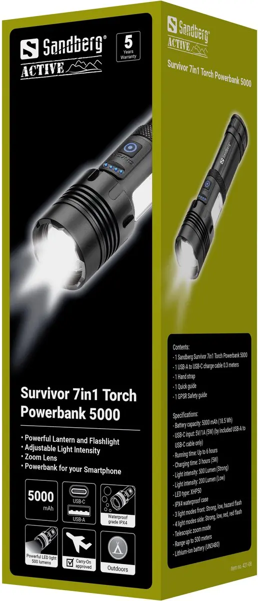 Sandberg Survivor 7in1 421-08 Powerbank - Zwart - afbeelding 6 van 6