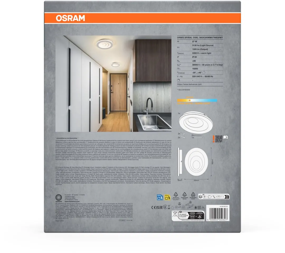 Osram Orbis Spiral Oval LED Plafondlamp 360mm - 27W 2400lm Warmwit - afbeelding 6 van 6
