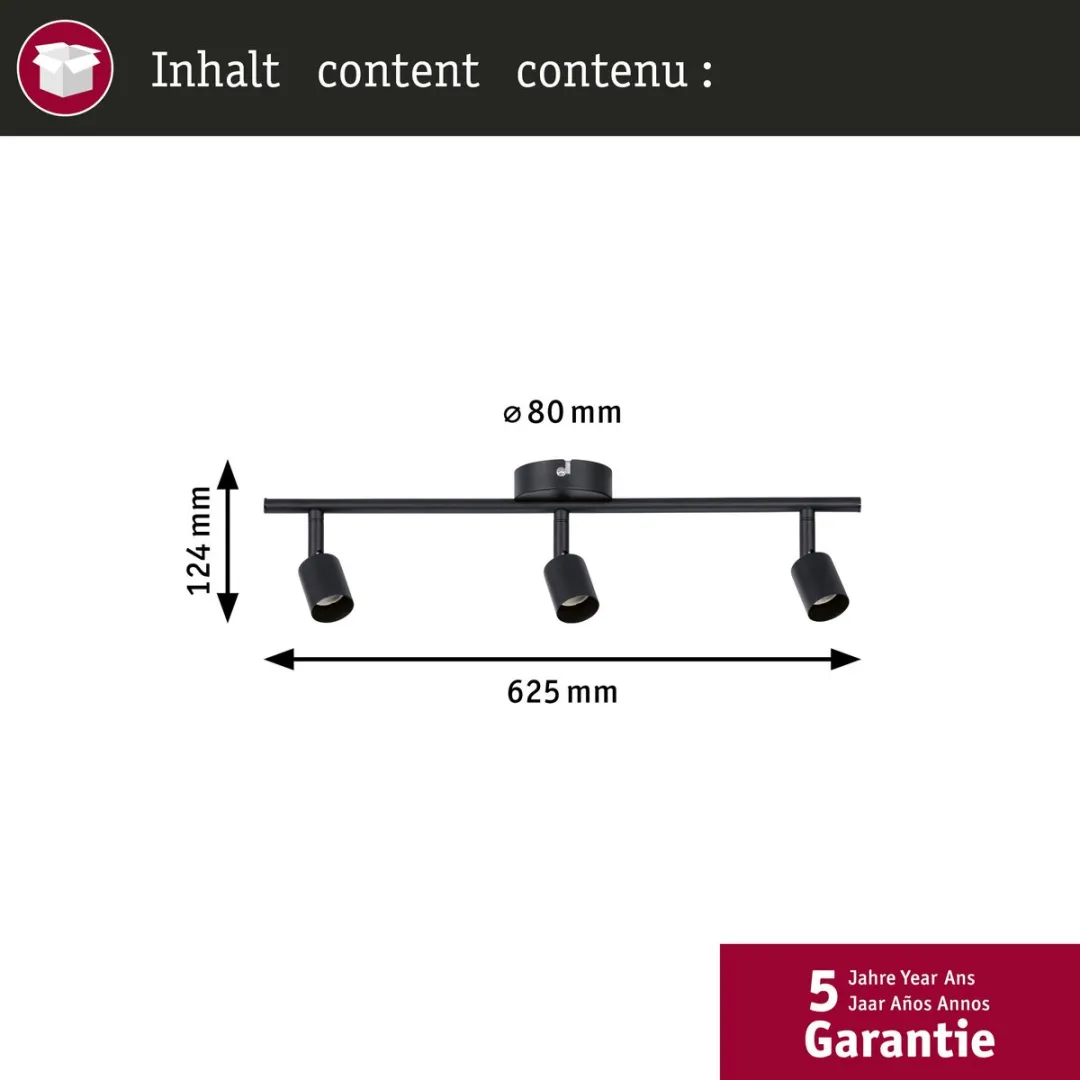 Paulmann Spotlight Carolina GU10 3x10W - Zwart mat - afbeelding 6 van 6