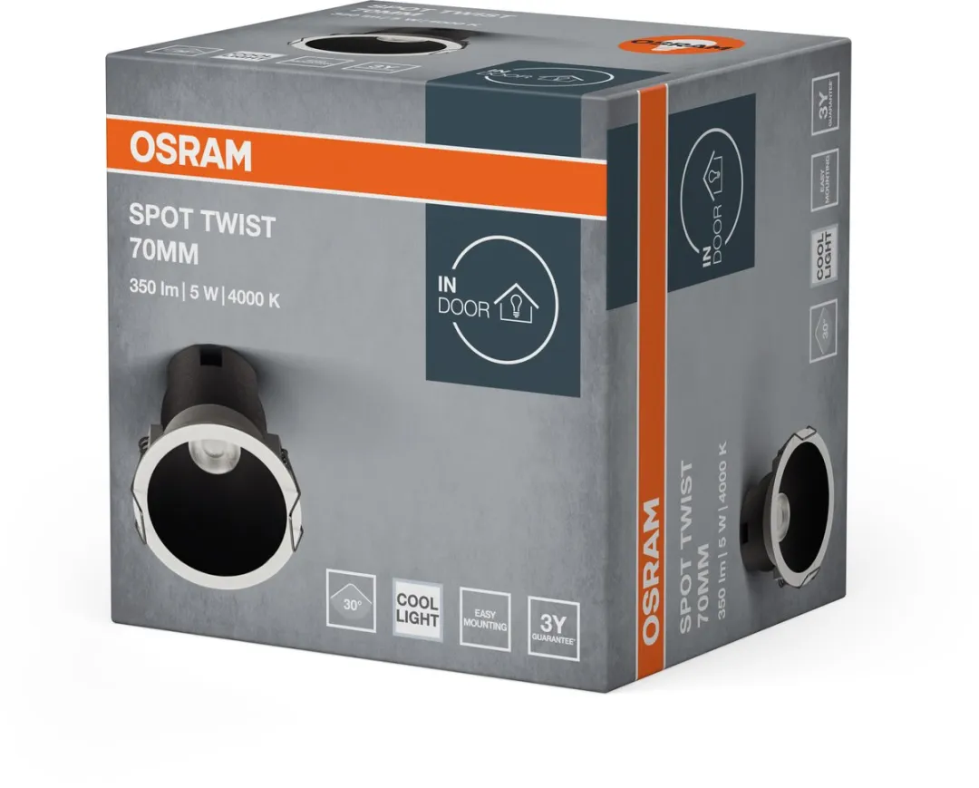 Osram Spot Twist Inbouwdownlight 5W 400lm - 70mm - Zwart