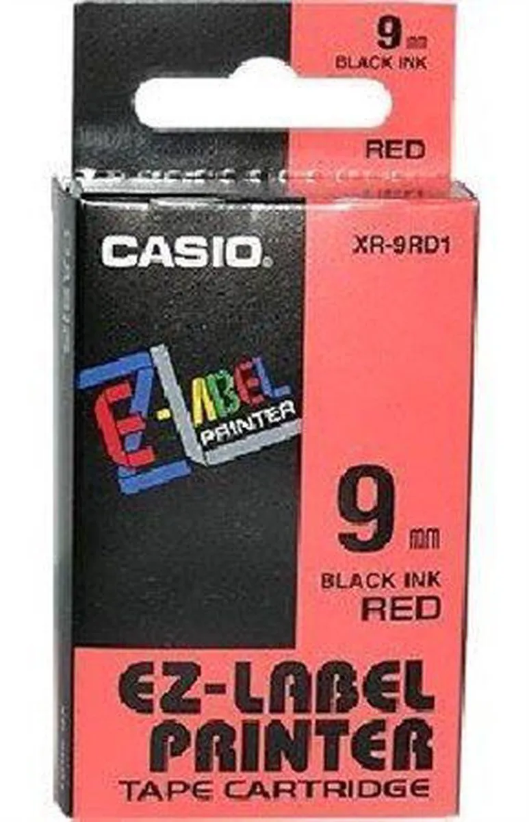 Casio XR-18RD1 Labeltape - 18mm Rood/Zwart 8m