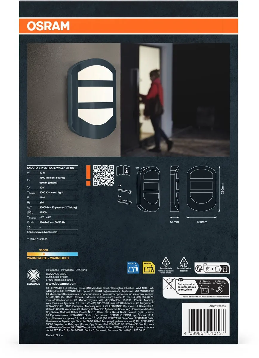 Osram Endura Style Plate Wandlamp 12W - Donkergrijs - afbeelding 6 van 6