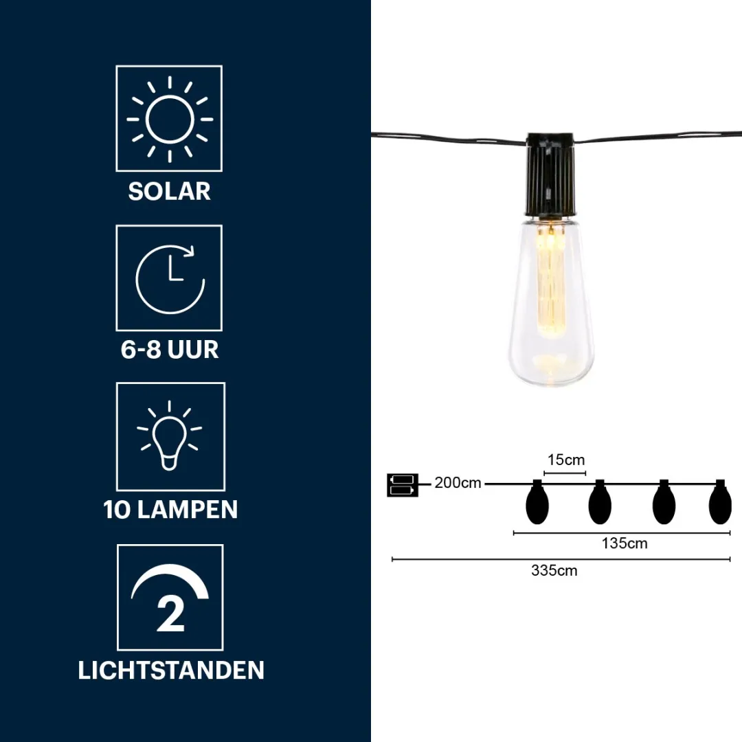 Grundig Solar Lichtsnoer 3,35m - 10 LED Punten - Zwart