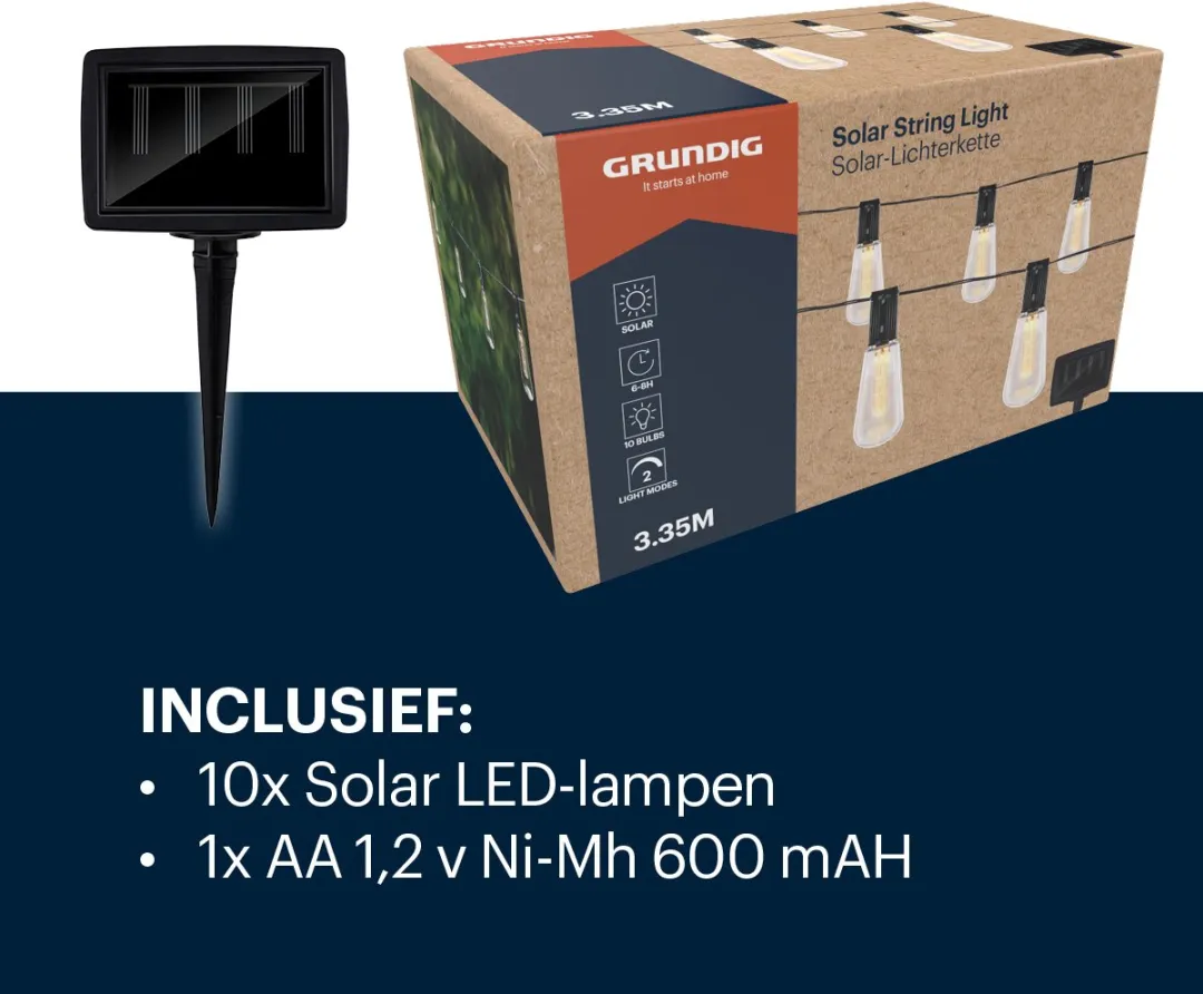 Grundig Solar Lichtsnoer 3,35m - 10 LED Punten - Zwart