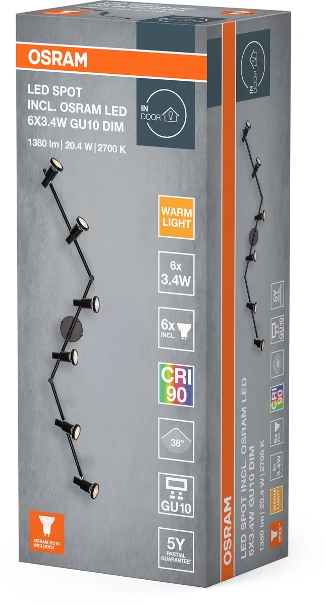 Osram LED Spot GU10 6x3,4W - 1380lm - Zwart