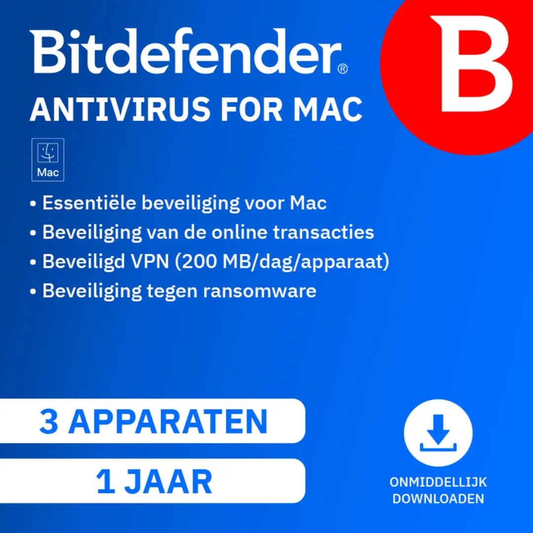 Bitdefender Antivirus voor Mac - 12 maanden/3 apparaten - NL - Mac Download