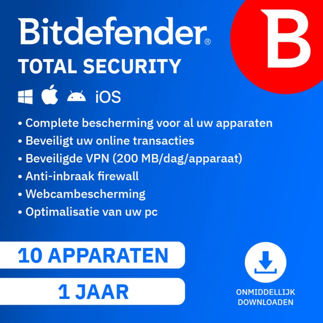 Bitdefender Total Security - 12 maanden/10 apparaten - Nederlands