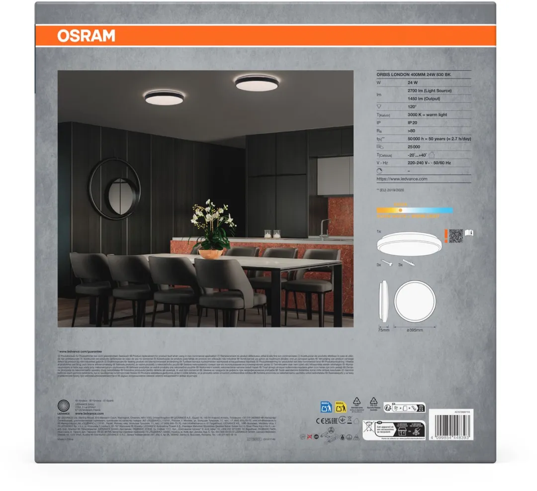Osram Orbis London LED Plafondlamp 24W 2700lm - Zwart