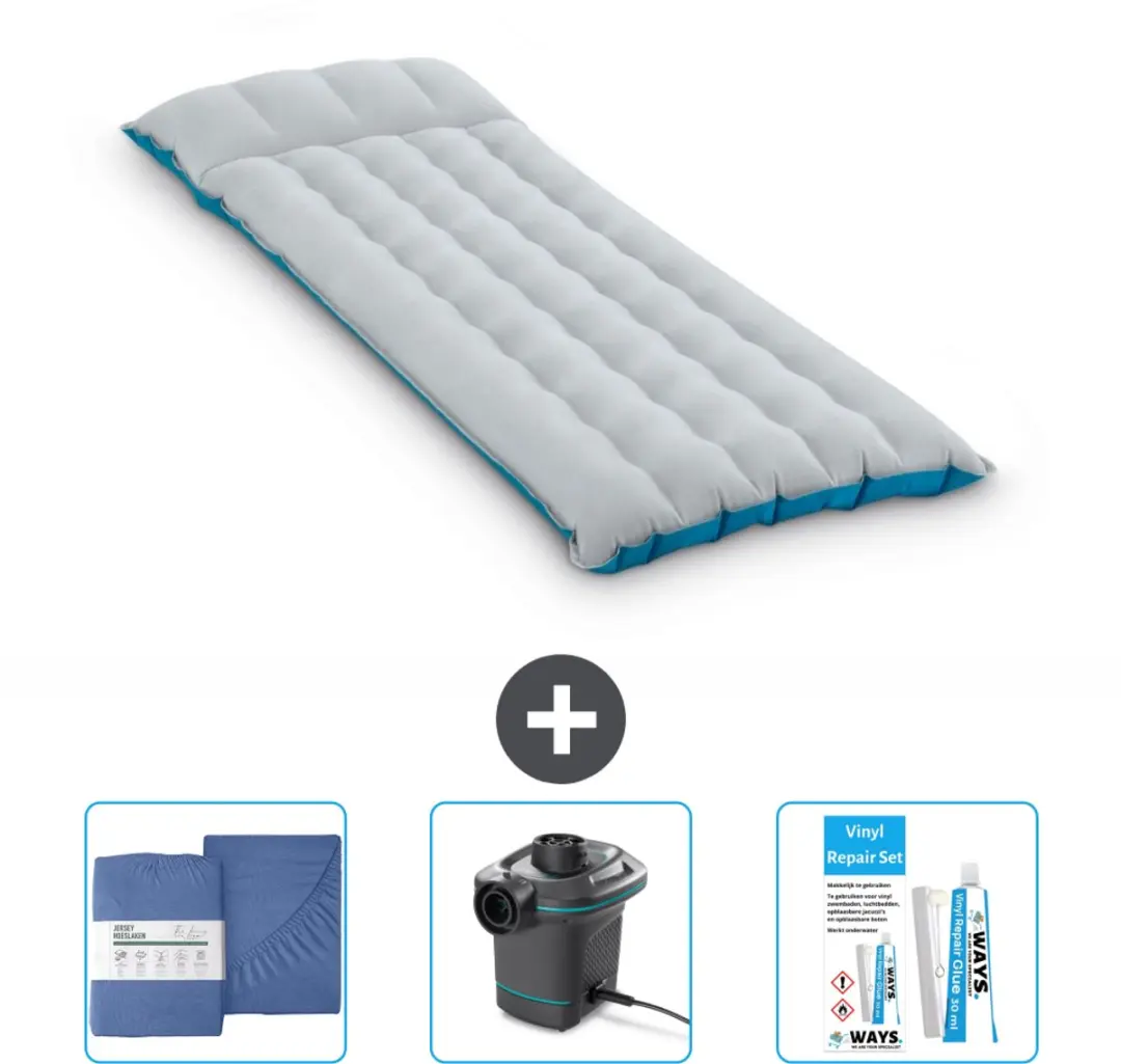 Intex Campingmat - 1-Persoons - 67 x 184 x 17 cm - Blauw - Inclusief Hoeslaken - Pomp en Reparatieset
