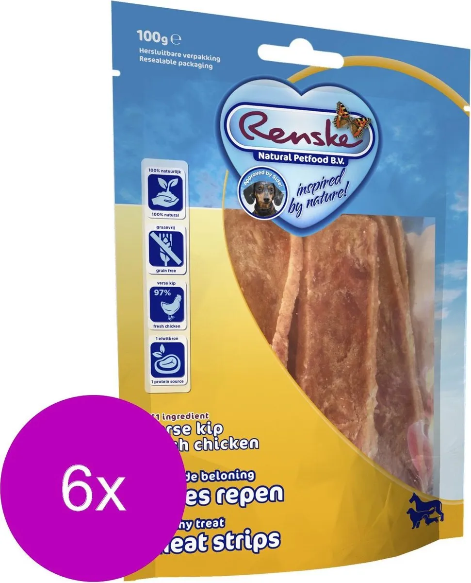 Renske Vleesrepen 100g - 6 Stuks Kip & Groente