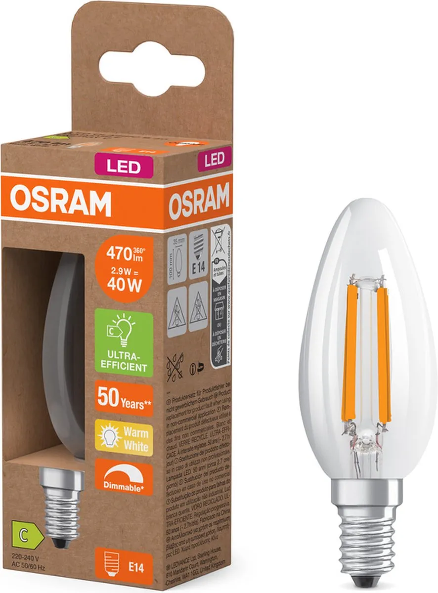 Osram LED Kaarslamp E14 2.9W Warmwit - 2700K