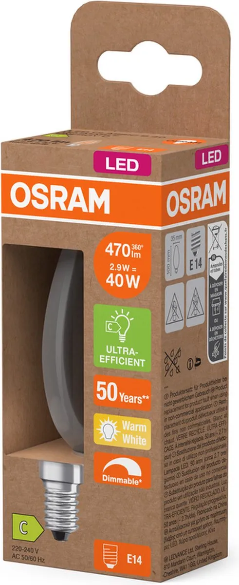 Osram LED Kaarslamp E14 2.9W Warmwit - 2700K