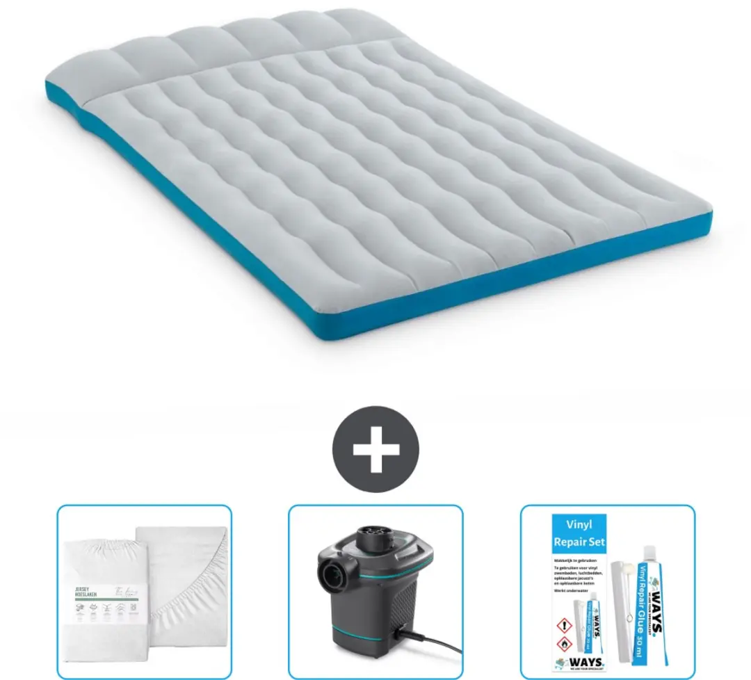 Intex Campingmat - 2-Persoons - 127 x 193 x 24 cm - Blauw - Inclusief Hoeslaken - Pomp en Reparatieset