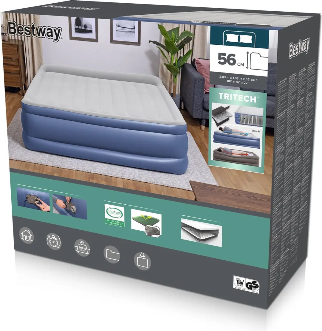 Bestway 67692 Double 203x193x56 Cm Dubbel Luchtbed Met Ingebouwde Pomp Transpara