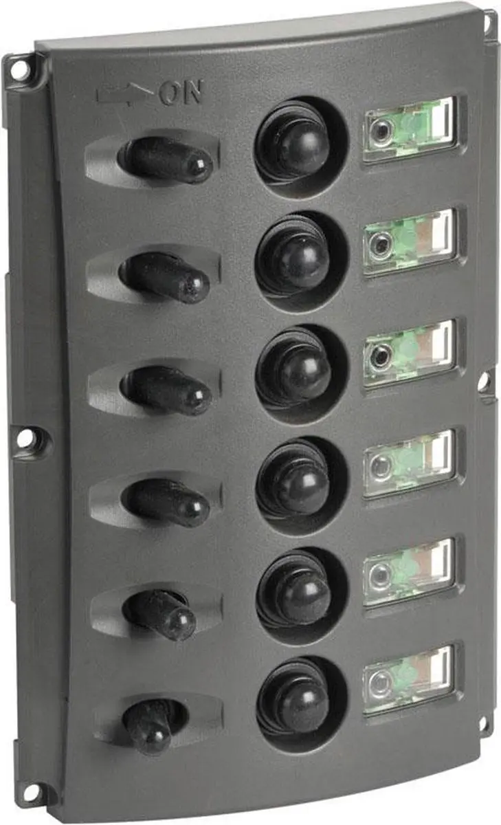 Marina 12V 6-voudig Schakelpaneel met dubbele LEDs