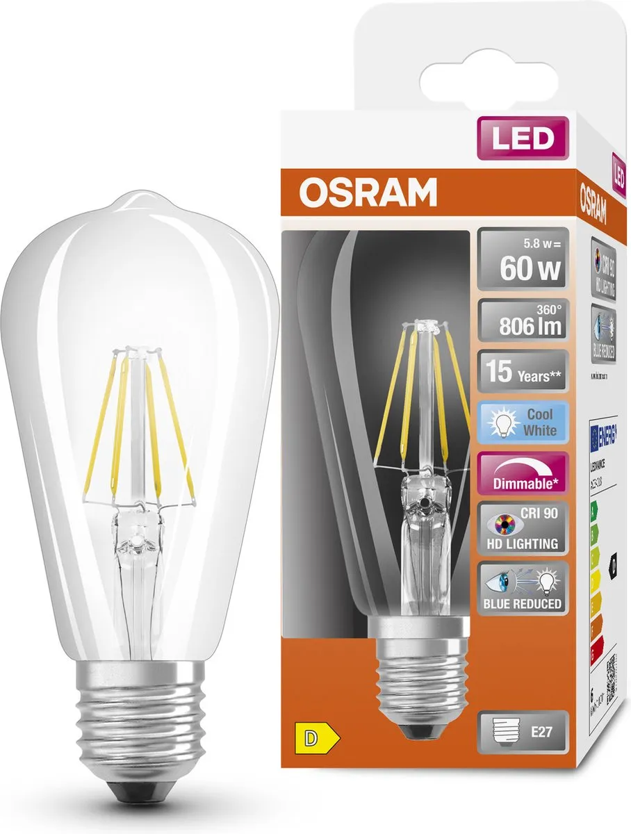 Osram Superstar LED Lamp E27 5.8W 73lm Koelwit 4000K - Helder