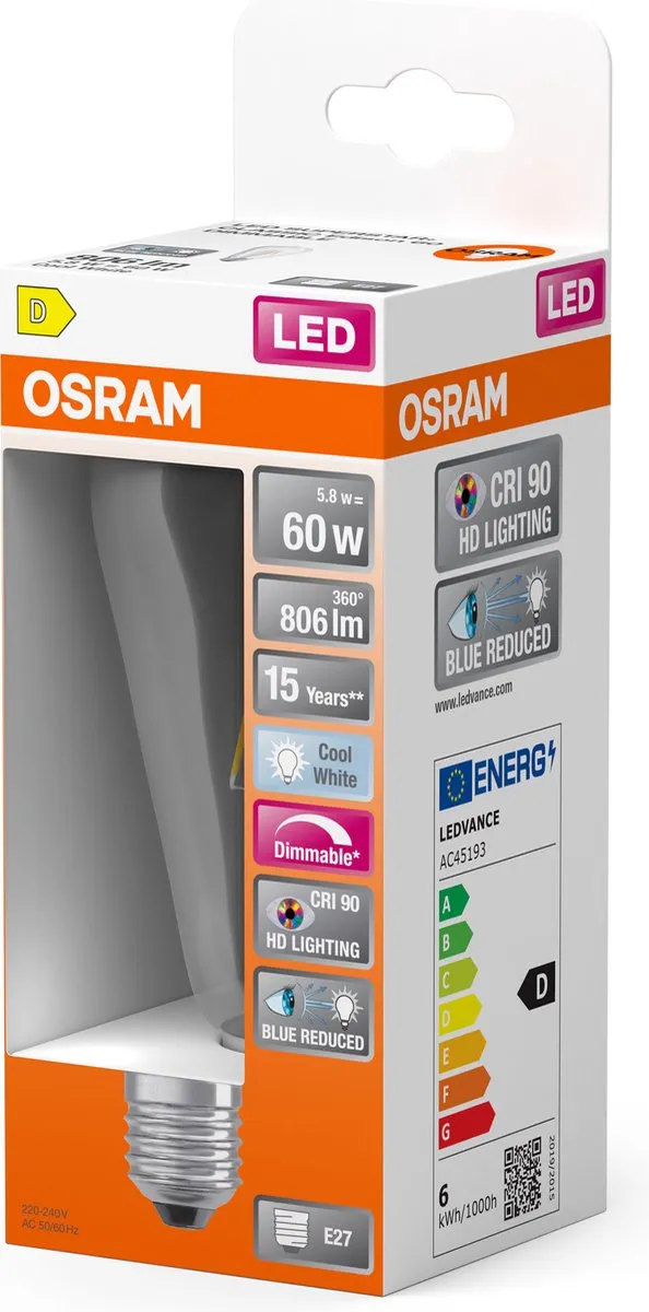 Osram Superstar LED Lamp E27 5.8W 73lm Koelwit 4000K - Helder