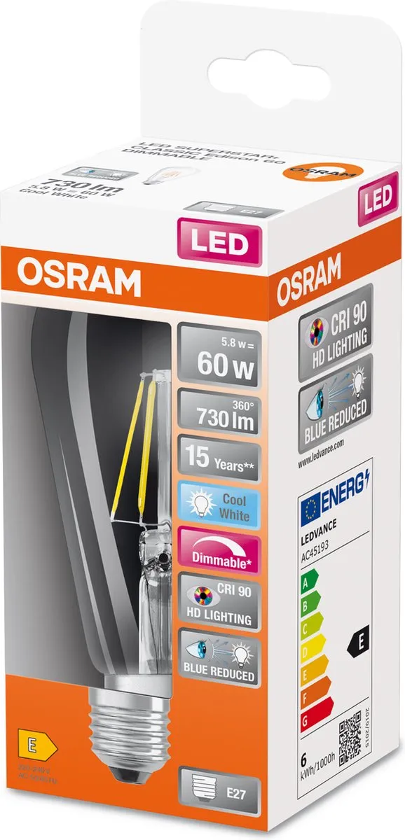Osram Superstar LED Lamp E27 5.8W 73lm Koelwit 4000K - Helder