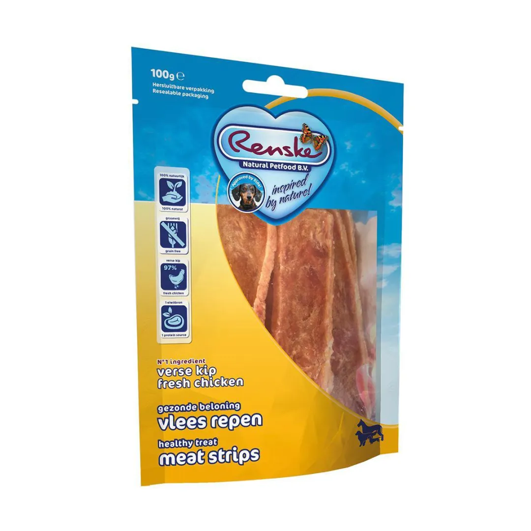 Renske Gezonde Beloning Vleesstrips Kip 100g - 10 Stuks - afbeelding 6 van 6