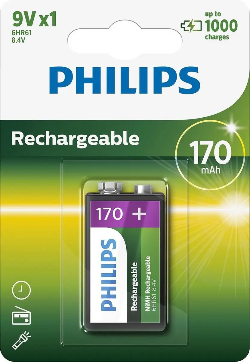 Philips 9VB1A17/10 Oplaadbare 9V Batterij 170mAh - afbeelding 2 van 6