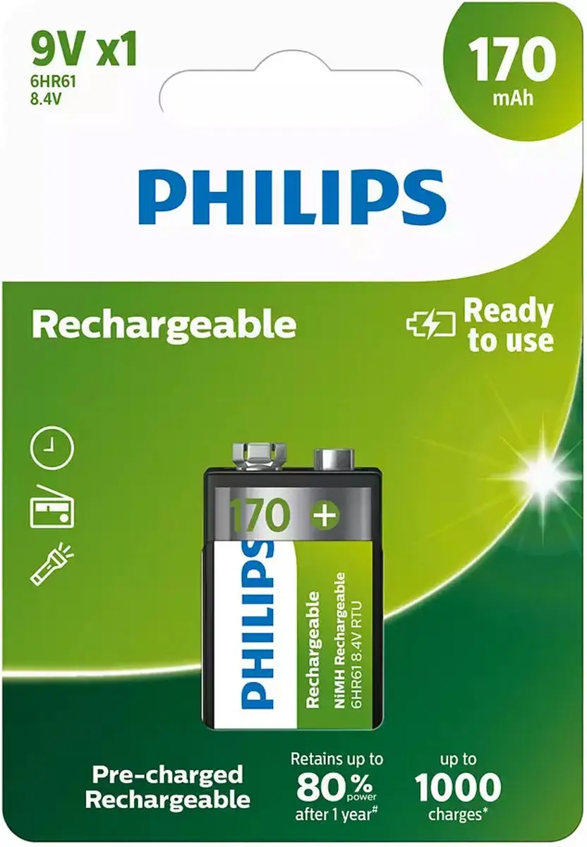 Philips 9VB1A17/10 Oplaadbare 9V Batterij 170mAh