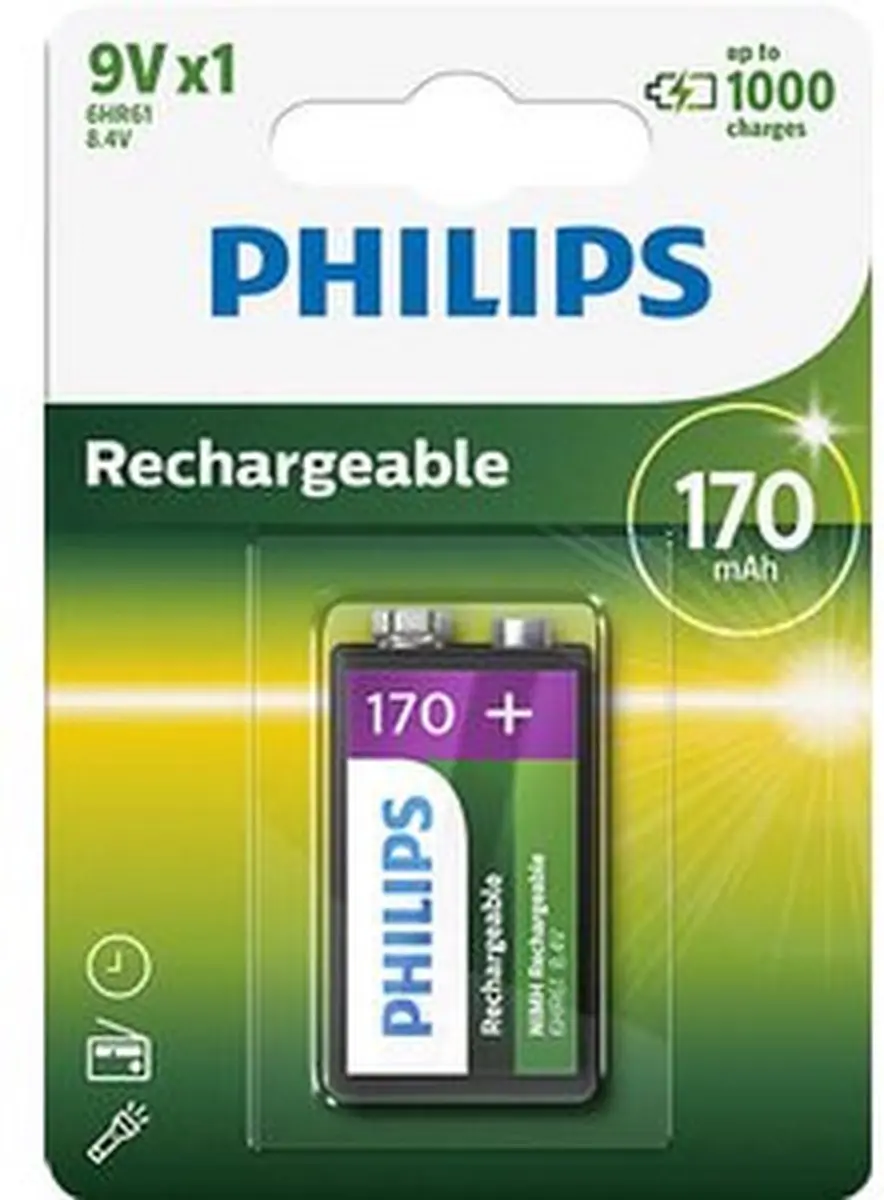 Philips 9VB1A17/10 Oplaadbare 9V Batterij 170mAh - afbeelding 6 van 6