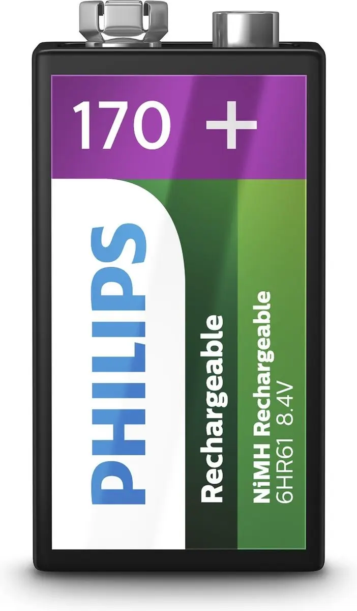 Philips 9VB1A17/10 Oplaadbare 9V Batterij 170mAh - afbeelding 3 van 6