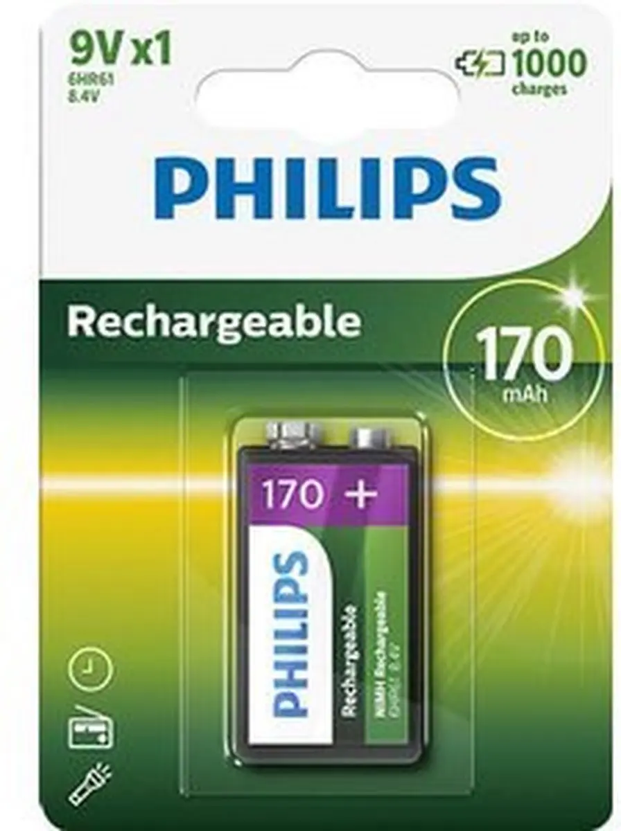 Philips 9VB1A17/10 Oplaadbare 9V Batterij 170mAh - afbeelding 5 van 6