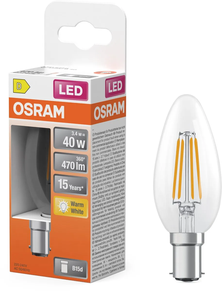 Osram LED-lamp Ster Kaarsvorm B40 Filament 3,4W - 470lm