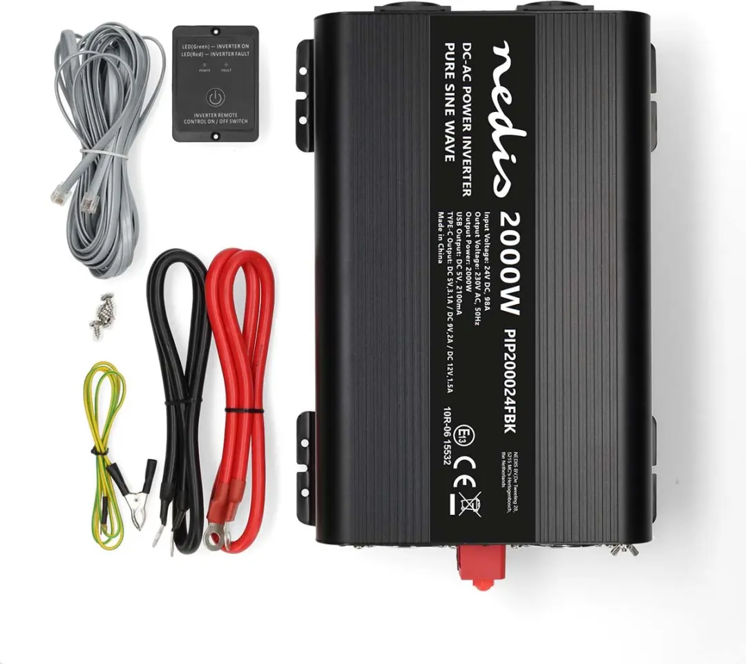 Nedis Omvormer 2000W 24V Pure Sinusgolf - Zwart - afbeelding 4 van 6