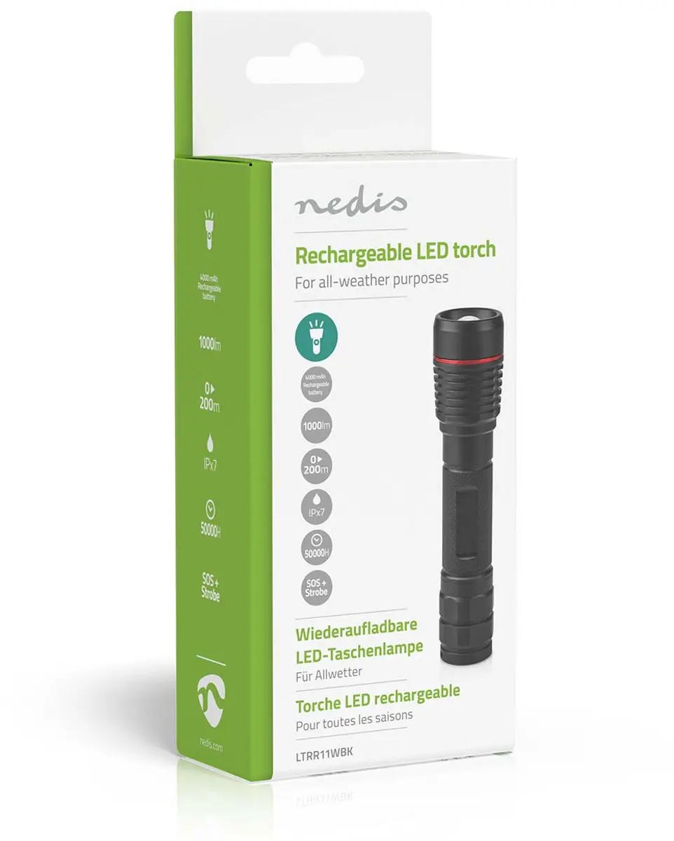 Nedis LED Zaklamp 1000 lm Oplaadbaar - Zwart - afbeelding 5 van 6