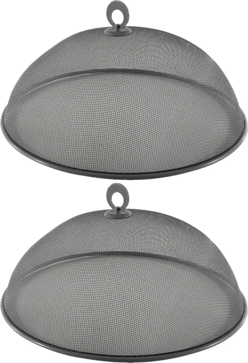 Set van 2x stuks metalen vliegenkappen/voedselkappen antraciet grijs rond 35 cm - Afdekkappen/vliegenkappen