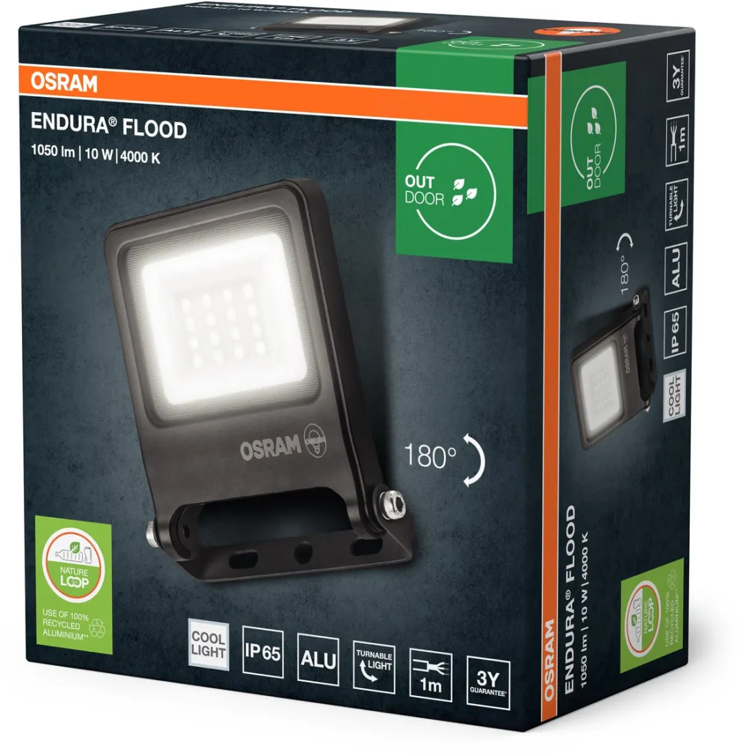 Osram Endura Flood PC 10W LED-schijnwerper 4000K - 1000 Lumen - Donkergrijs