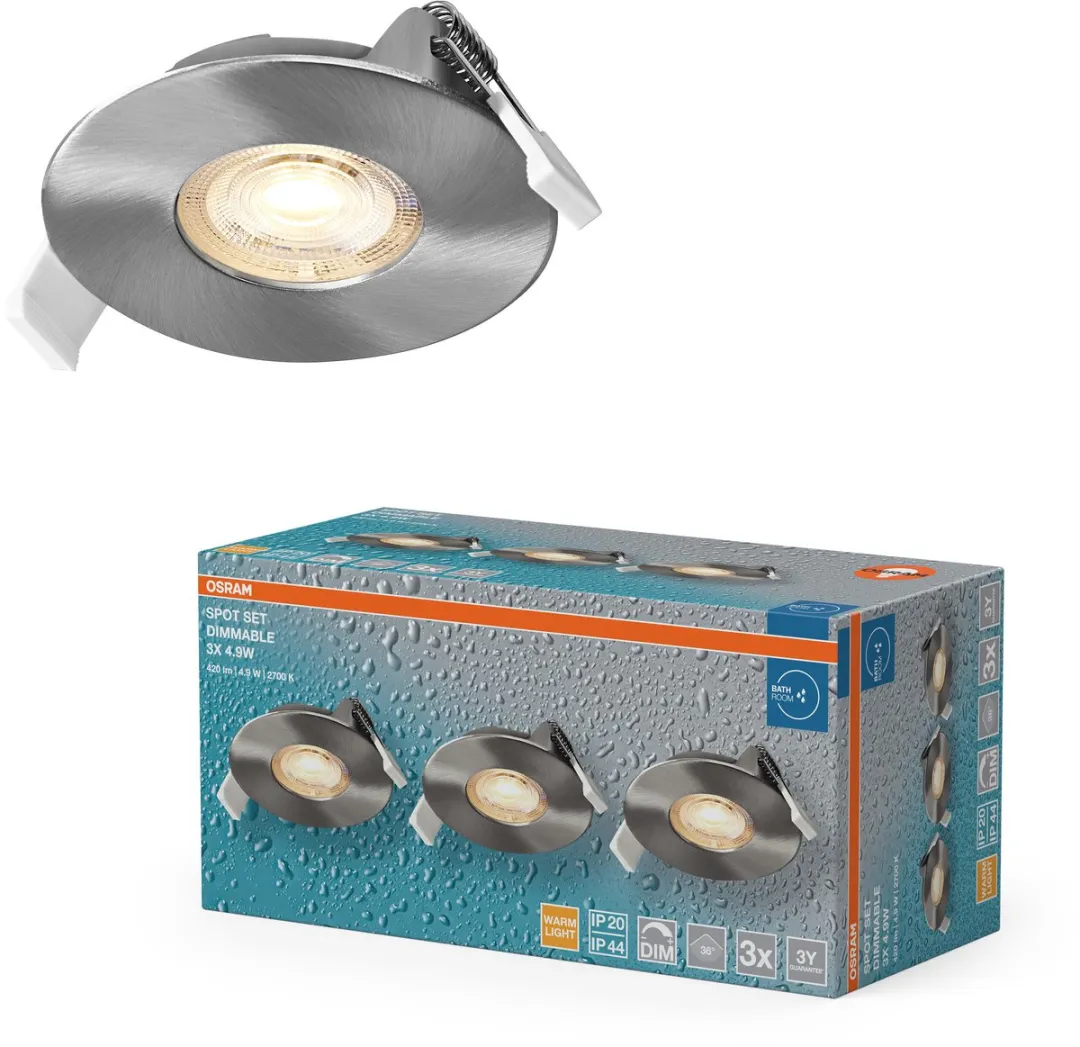 Osram LED Inbouwspot DIM IP44 4,9W Satin Nickel