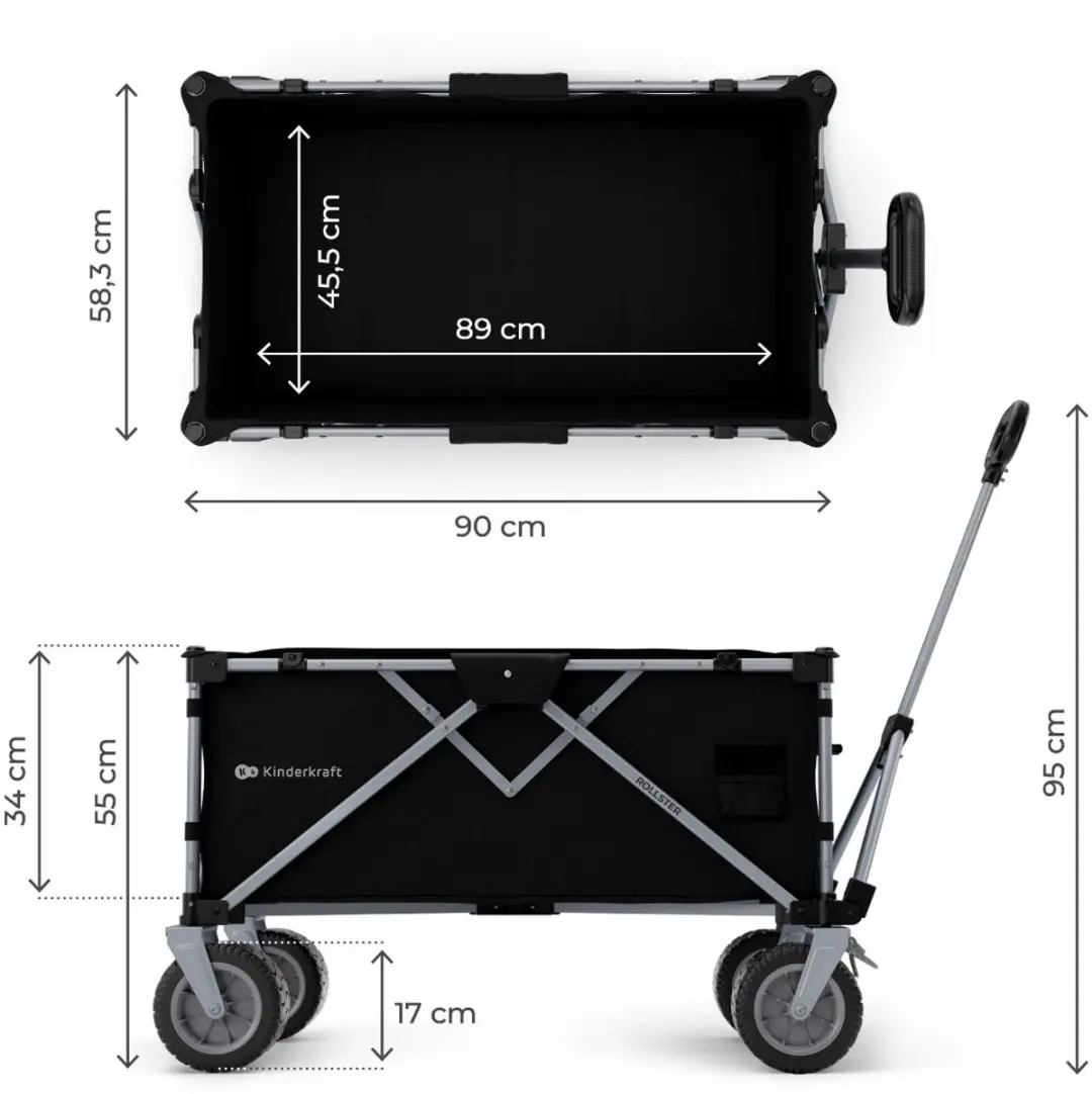 KinderKraft Rolster Opvouwbare Bolderkar - 130L - Zwart - afbeelding 3 van 6