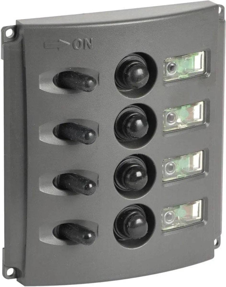 Marina 12V 4-voudig Schakelpaneel met dubbele LEDs