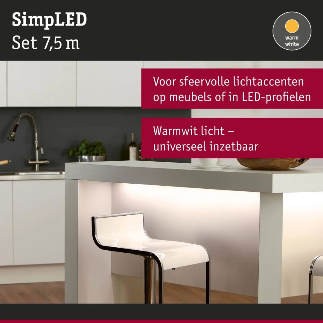 Paulmann SimpLED LED Strip 7,5m Warm Wit 3000K - 20W - afbeelding 6 van 6